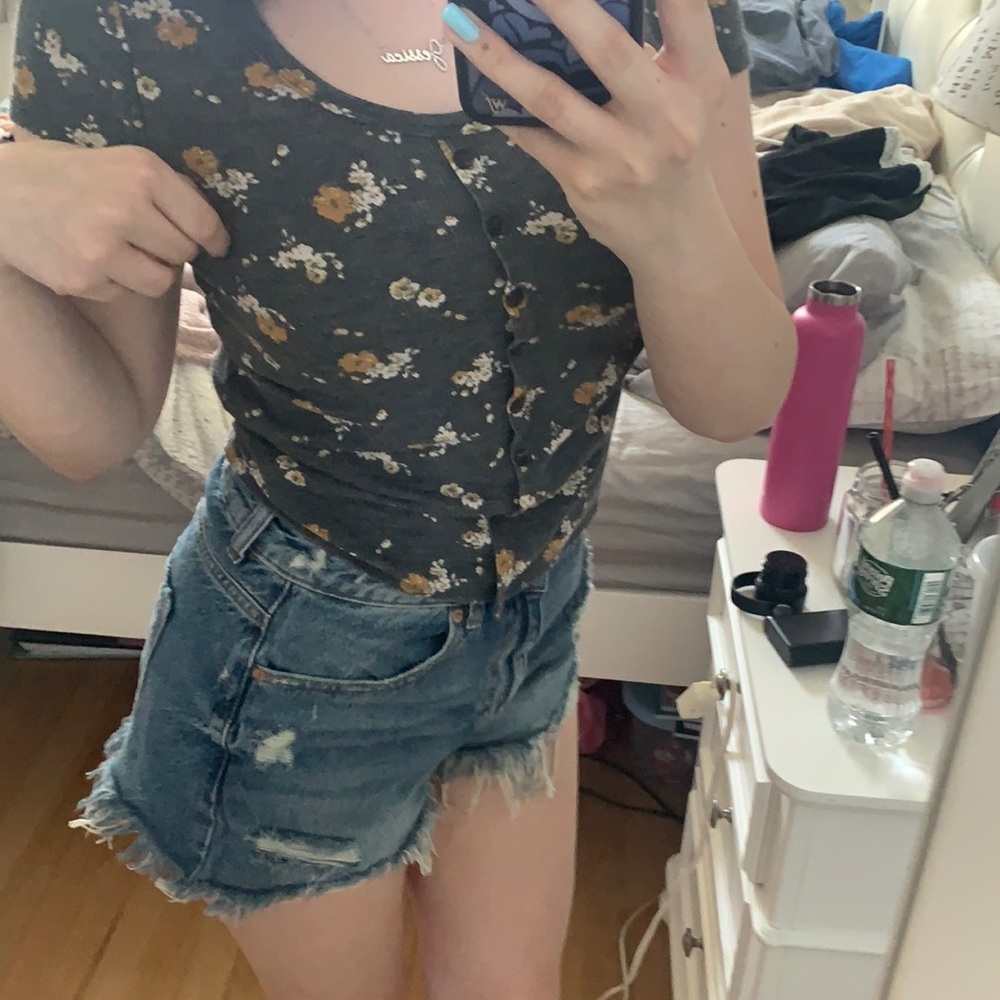 flowered button baby tee